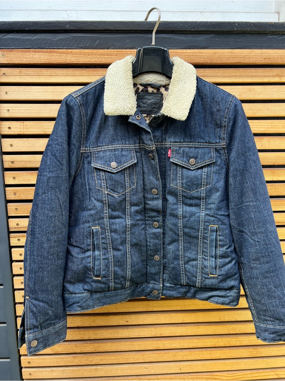 Levi's Dark Blue Denim Jacket with Cream Sherpa Collar